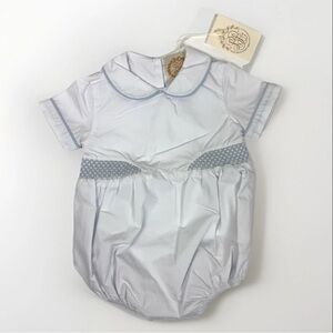 Beaufort Bonnet Company Baby Boy White & Blue Smocked Bubble NWT 6-12 months